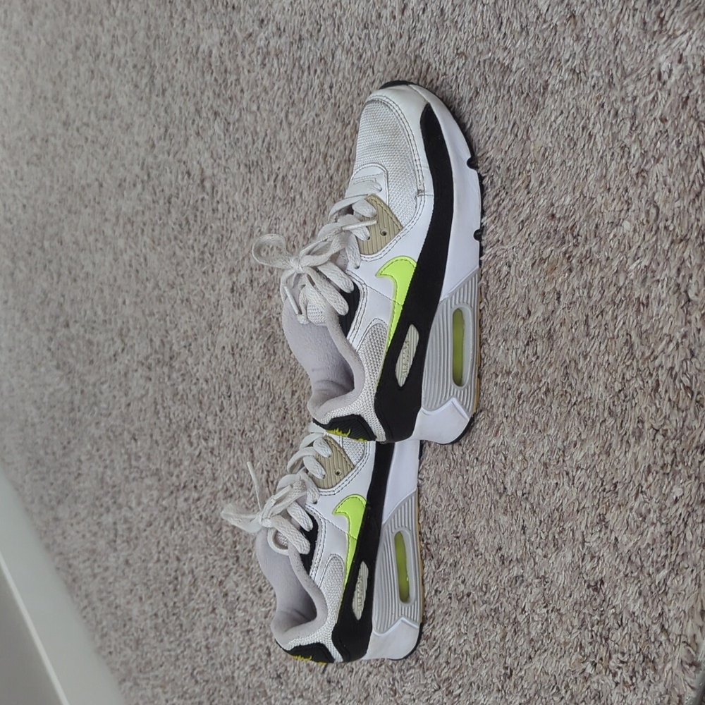 Nike Grade School Air Max 90 LTR Sneakers White Black Neon Green Yellow Size 1